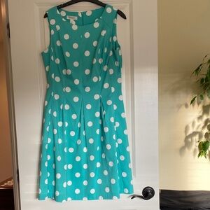 dressbarn Teal and White Polka Dot Midi Dress